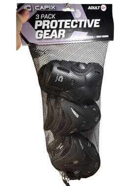 Capix Adult 3 Pack Protective Gear Set Knee Pads Elbow Pads Wrist Guards Black